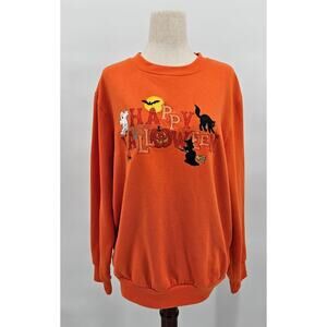 Vtg Holiday Editions Women's M Orange Halloween Crewneck Sweater